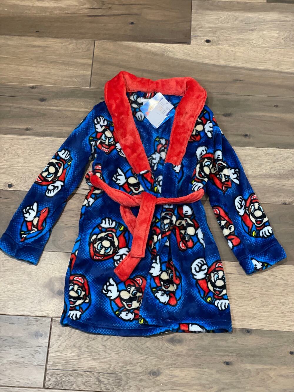 Nintendo Super Mario Blue Fleece Hooded Bathrobe Boys Size 8